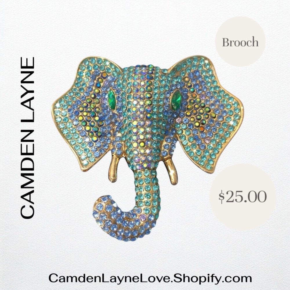 Camden Layne Elephant Brooch - Gold and Blue